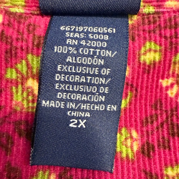 Basic editions floral corduroy button up long sleeve shirt SZ 2X - Picture 4 of 9